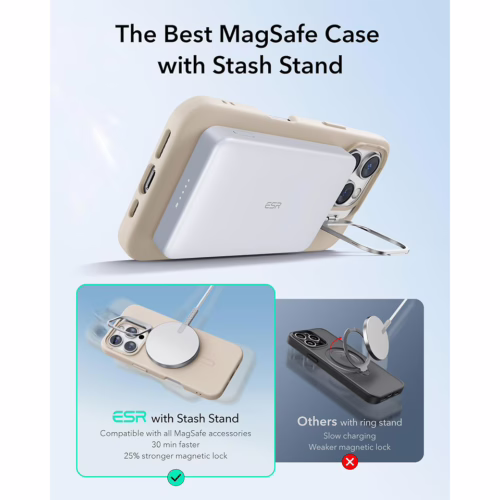 ESR รุ่น Cloud Soft Case with Stash Stand (HaloLock) - เคส iPhone 16 Pro Max - สี Light Tan
