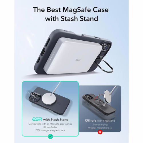 ESR รุ่น Cloud Soft Case with Stash Stand (HaloLock) - เคส iPhone 16 Plus - สี Black