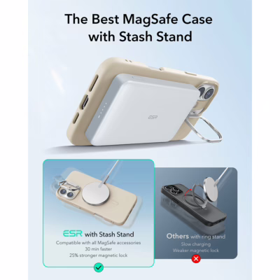ESR รุ่น Cloud Soft Case with Stash Stand (HaloLock) - เคส iPhone 16 Plus - สี Light Tan
