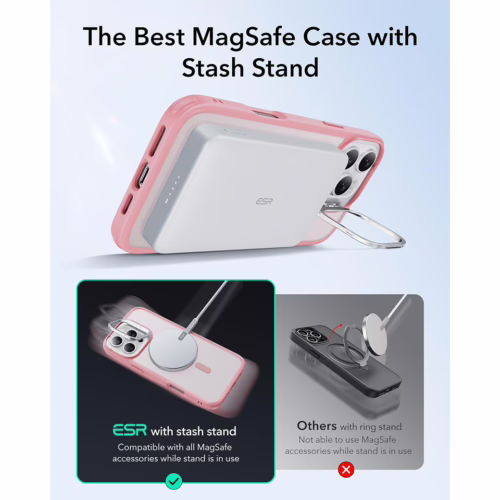 ESR รุ่น Classic Hybrid Case with Stash Stand (HaloLock) - เคส iPhone 16 Pro - สี Frosted Pink