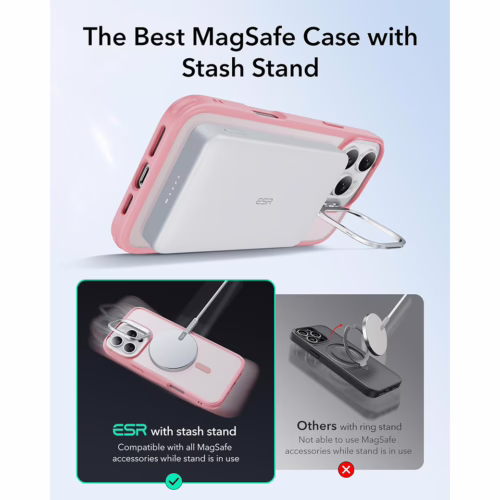 ESR รุ่น Classic Hybrid Case with Stash Stand (HaloLock) - เคส iPhone 16 Pro Max - สี Frosted Pink