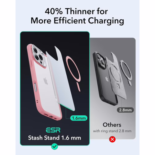 ESR รุ่น Classic Hybrid Case with Stash Stand (HaloLock) - เคส iPhone 16 Pro Max - สี Frosted Pink