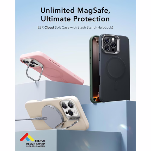 ESR รุ่น Cloud Soft Case with Stash Stand (HaloLock) - เคส iPhone 16 Pro Max - สี Green