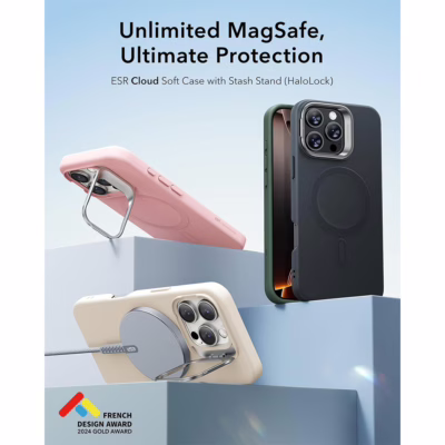 ESR รุ่น Cloud Soft Case with Stash Stand (HaloLock) - เคส iPhone 16 Pro - สี Green