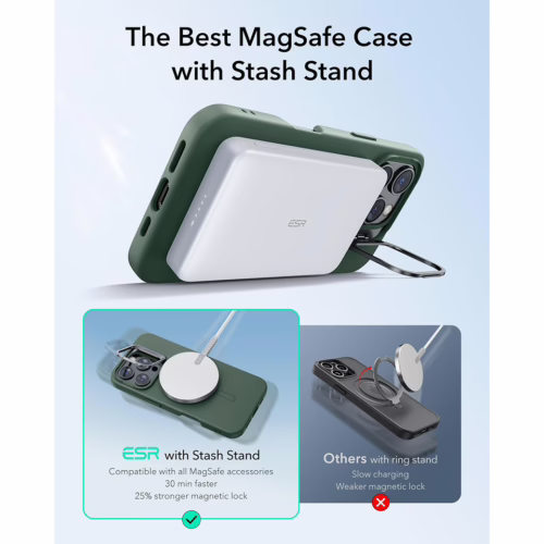 ESR รุ่น Cloud Soft Case with Stash Stand (HaloLock) - เคส iPhone 16 Pro - สี Green