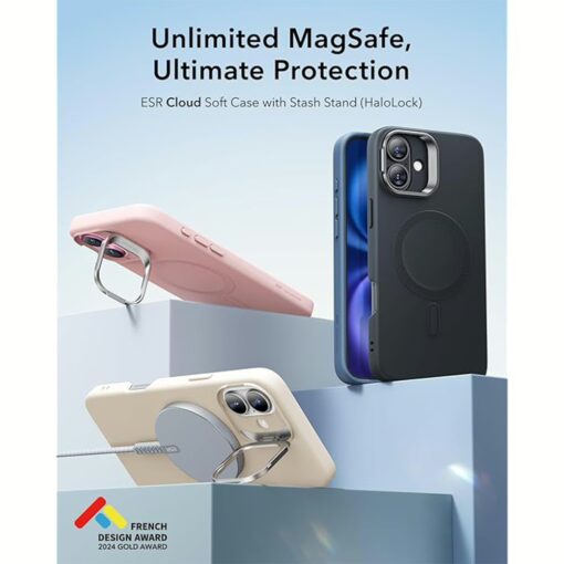 ESR รุ่น Cloud Soft Case with Stash Stand (HaloLock) - เคส iPhone 16 - สี Light Blue - Image 3