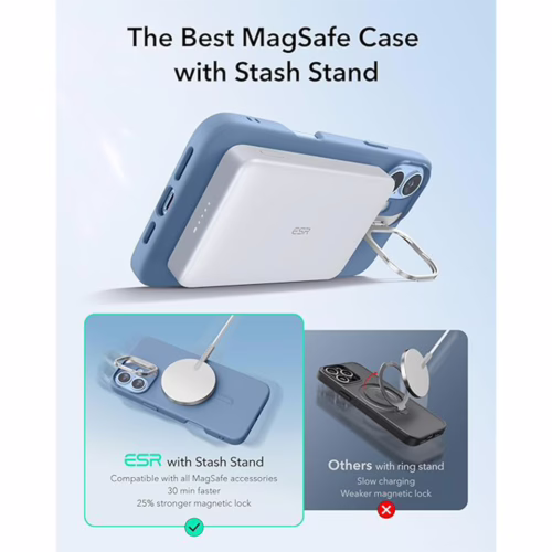 ESR รุ่น Cloud Soft Case with Stash Stand (HaloLock) - เคส iPhone 16 - สี Light Blue
