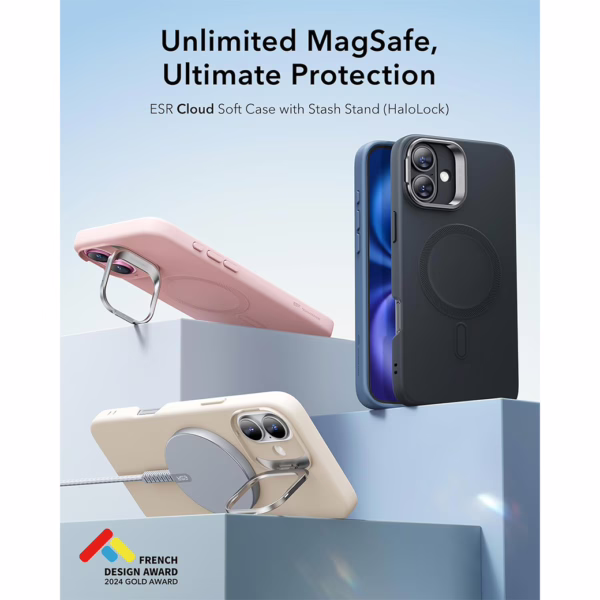 ESR รุ่น Cloud Soft Case with Stash Stand (HaloLock) - เคส iPhone 16 - สี Pink