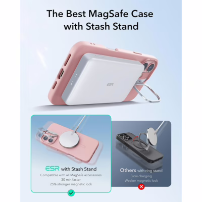 ESR รุ่น Cloud Soft Case with Stash Stand (HaloLock) - เคส iPhone 16 - สี Pink