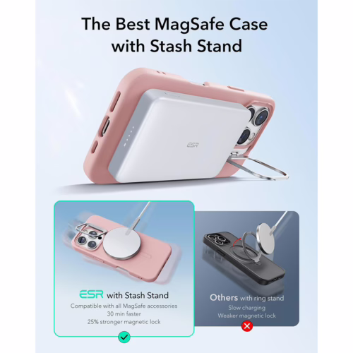 ESR รุ่น Cloud Soft Case with Stash Stand (HaloLock) - เคส iPhone 16 Pro - สี Pink