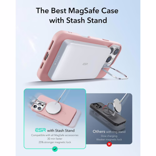 ESR รุ่น Cloud Soft Case with Stash Stand (HaloLock) - เคส iPhone 16 Pro Max - สี Pink