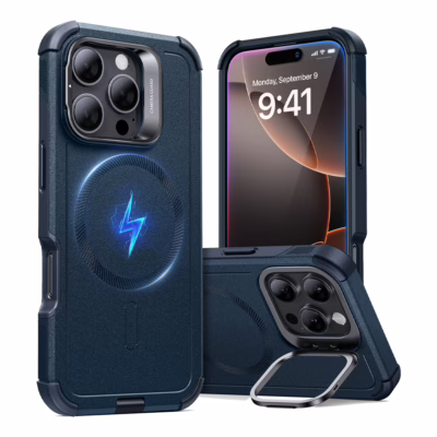 ESR รุ่น Cyber Armor Case with Stash Stand (HaloLock) - เคส iPhone 16 Pro Max - สี Navy Blue