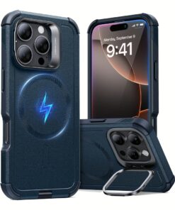 ESR รุ่น Cyber Armor Case with Stash Stand (HaloLock) - เคส iPhone 16 Pro Max - สี Navy Blue
