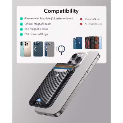 ESR รุ่น Geo Wallet Boost (HaloLock) - ที่เก็บบัตรติดหลังมือถือ - สี Black Carbon Fiber