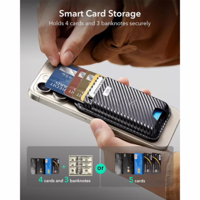 ESR รุ่น Geo Wallet Boost (HaloLock) - ที่เก็บบัตรติดหลังมือถือ - สี Black Carbon Fiber