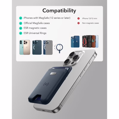 ESR รุ่น Geo Wallet Boost (HaloLock) - ที่เก็บบัตรติดหลังมือถือ - สี Dark Blue