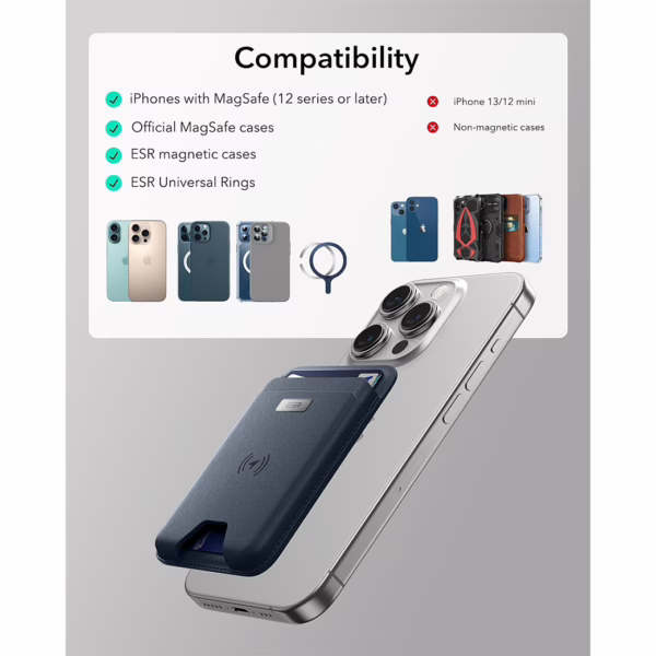 ESR รุ่น Geo Wallet Boost (HaloLock) - ที่เก็บบัตรติดหลังมือถือ - สี Dark Blue