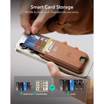 ESR รุ่น Geo Wallet Boost (HaloLock) - ที่เก็บบัตรติดหลังมือถือ - สี Brown