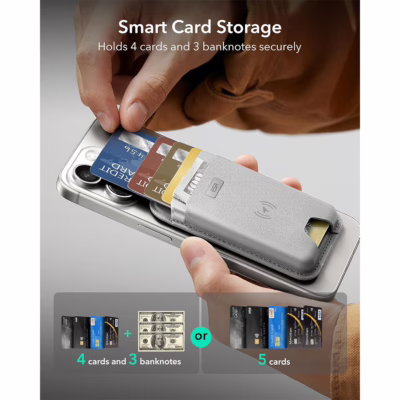 ESR รุ่น Geo Wallet Boost (HaloLock) - ที่เก็บบัตรติดหลังมือถือ - สี Grey