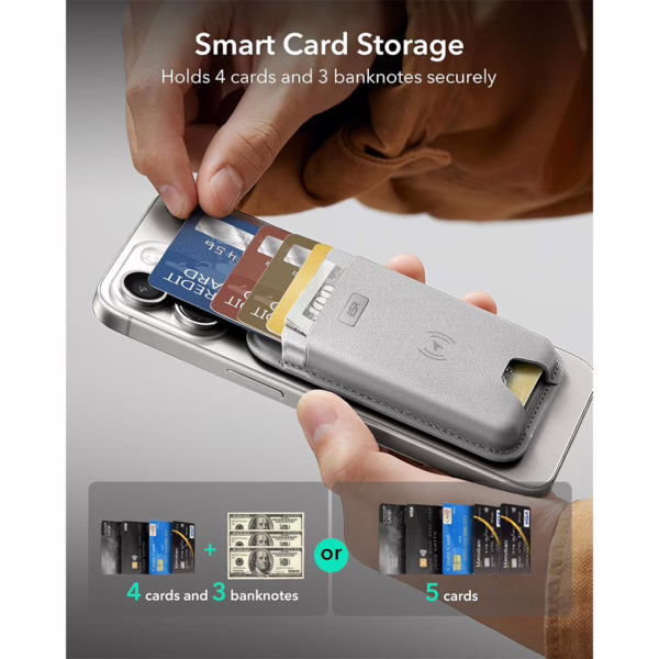 ESR รุ่น Geo Wallet Boost (HaloLock) - ที่เก็บบัตรติดหลังมือถือ - สี Grey
