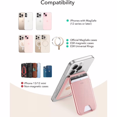 ESR รุ่น Aura Wallet Stand (HaloLock) - ที่เก็บบัตรติดหลังมือถือ - สี Pink