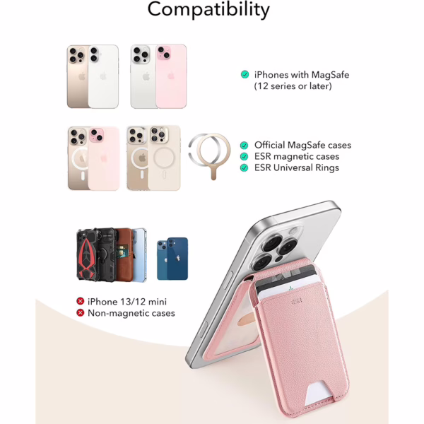 ESR รุ่น Aura Wallet Stand (HaloLock) - ที่เก็บบัตรติดหลังมือถือ - สี Pink