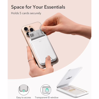 ESR รุ่น Aura Wallet Stand (HaloLock) - ที่เก็บบัตรติดหลังมือถือ - สี Bright White