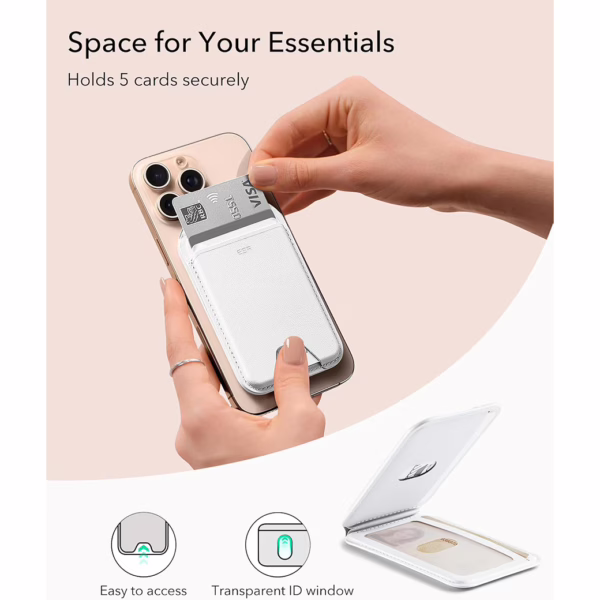 ESR รุ่น Aura Wallet Stand (HaloLock) - ที่เก็บบัตรติดหลังมือถือ - สี Bright White
