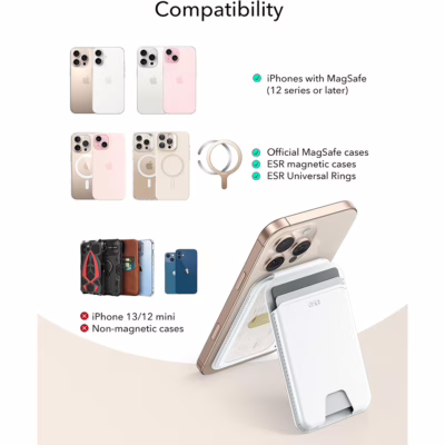 ESR รุ่น Aura Wallet Stand (HaloLock) - ที่เก็บบัตรติดหลังมือถือ - สี Bright White