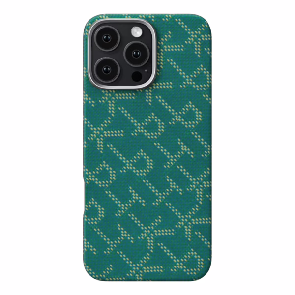 Pitaka รุ่น PTK Monogram (Tactile Woven) - เคส iPhone 16 Pro - สี Green/Gold