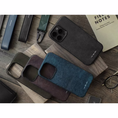 GRAMS(28) รุ่น 121 MagSafe Leather (Snowflake Leather) - เคส iPhone 15 Pro Max - สี Black