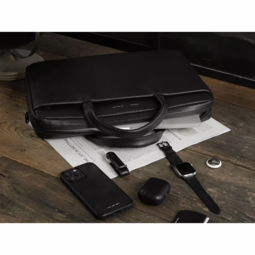 GRAMS(28) รุ่น 159 Folio Pro (Pebbled Leather) - กระเป่าใส่ Laptop 16" - สี Black
