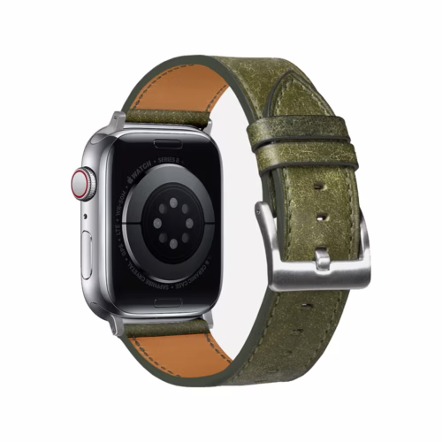 GRAMS(28) รุ่น 161 Modern Band (Snowflake Leather) - สายนาฬิกา Apple Watch 42/44/45/49mm - สี Silver/Olive