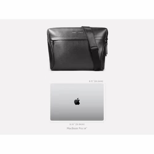 GRAMS(28) รุ่น 171 Laptop Sling (Pebbled Leather) - กระเป๋าใส่ MacBook 14" - สี Black - Image 7