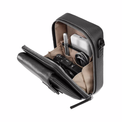 GRAMS(28) รุ่น 173 Vertical Sling (Pebbled Leather) - กระเป่า - สี Black