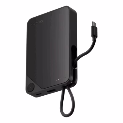 Momax รุ่น 1-Power X (10000mAh) - แบตเตอร์รี่สำรองพร้อมสาย USB-C ในตัว - สี Black