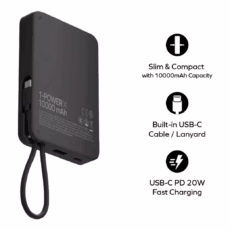 Momax รุ่น 1-Power X (10000mAh) - แบตเตอร์รี่สำรองพร้อมสาย USB-C ในตัว - สี Black - Image 3