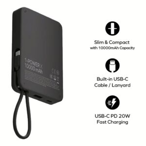 Momax รุ่น 1-Power X (10000mAh) - แบตเตอร์รี่สำรองพร้อมสาย USB-C ในตัว - สี White