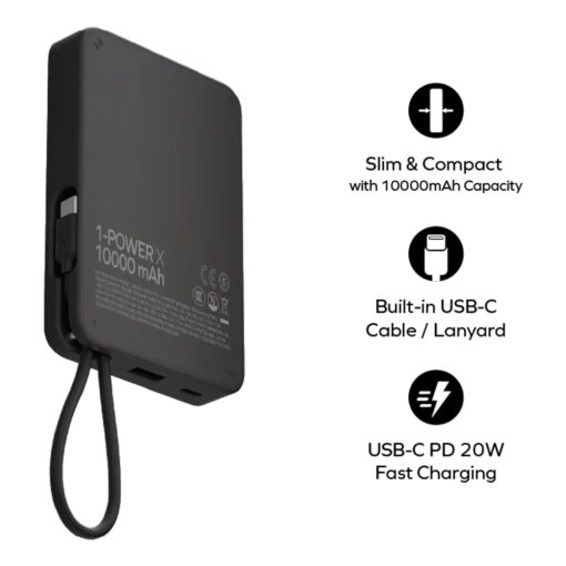 Momax รุ่น 1-Power X (10000mAh) - แบตเตอร์รี่สำรองพร้อมสาย USB-C ในตัว - สี Yellow - Image 4
