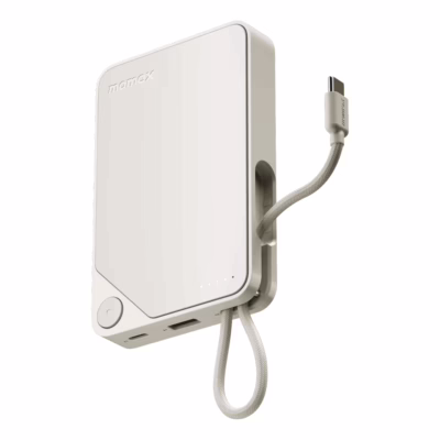 Momax รุ่น 1-Power X (10000mAh) - แบตเตอร์รี่สำรองพร้อมสาย USB-C ในตัว - สี White