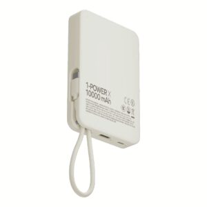 Momax รุ่น 1-Power X (10000mAh) - แบตเตอร์รี่สำรองพร้อมสาย USB-C ในตัว - สี White