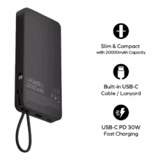 Momax รุ่น 1-Power X (20000mAh) - แบตเตอร์รี่สำรองพร้อมสาย USB-C ในตัว - สี White - Image 4
