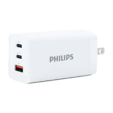 Philips หัวชาร์จ รุ่น PD65W อะแดปเตอร์ 3 พอร์ต USB-A/USB-C ชาร์จไว PD - สี White