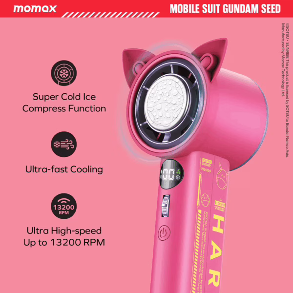 Momax รุ่น 1°Go Portable Handheld High Speed Fan - พัดลมมือถือ - สี Gundam-Pink (Limited Edition)