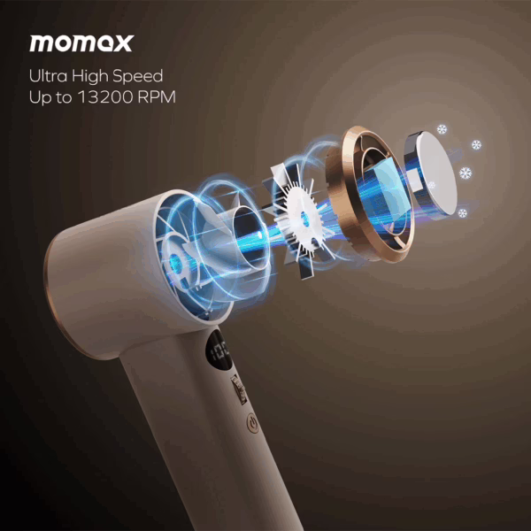 Momax รุ่น 1°Go Portable Handheld High Speed Fan - พัดลมมือถือ - สี Sandstone