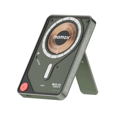 Momax รุ่น 1-Power X Pro with Stand (5000mAh) - พาวเวอร์แบงค์ไร้สาย+Built-in USB-C - สี MS-06F-Green (Limited Edition)