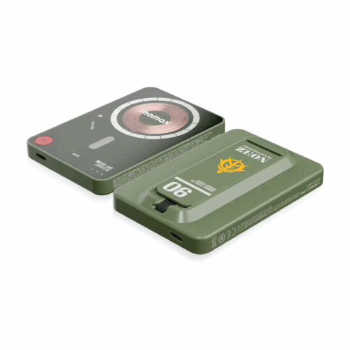 Momax รุ่น 1-Power X Pro with Stand (5000mAh) - พาวเวอร์แบงค์ไร้สาย+Built-in USB-C - สี MS-06F-Green (Limited Edition)