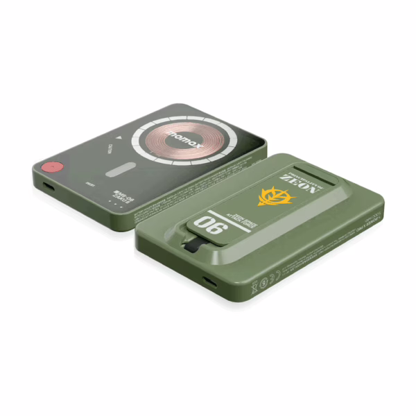 Momax รุ่น 1-Power X Pro with Stand (5000mAh) - พาวเวอร์แบงค์ไร้สาย+Built-in USB-C - สี MS-06F-Green (Limited Edition)