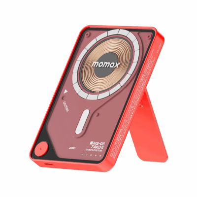 Momax รุ่น 1-Power X Pro with Stand (5000mAh) - พาวเวอร์แบงค์ไร้สาย+Built-in USB-C - สี MS-06S-Red (Limited Edition)