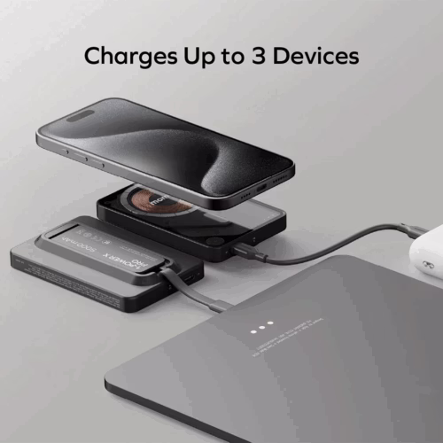 Momax รุ่น 1-Power X Pro with Stand (5000mAh) - พาวเวอร์แบงค์ไร้สาย+Built-in USB-C - สี White